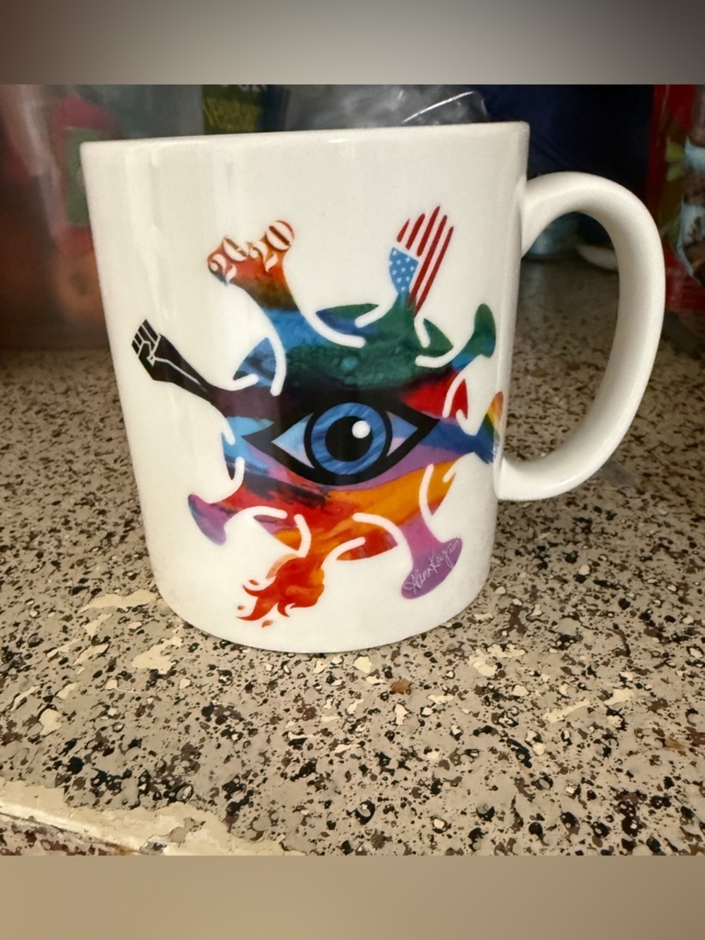Alana Kay Art White Ceramic Mug with Multicolor Eye Graphic